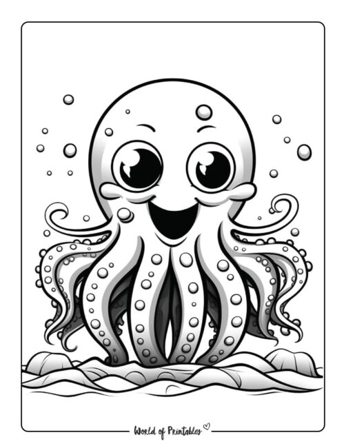 Happy Playful Octopus Coloring Page