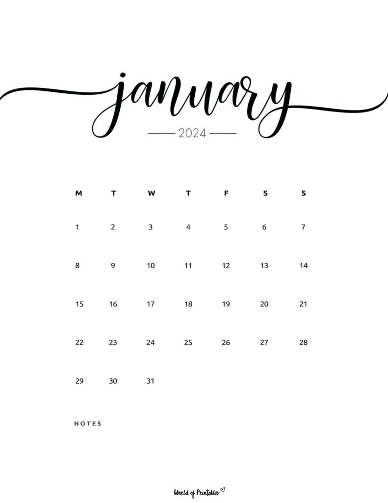 January Calendar 2024 Minimalist Darda Elspeth