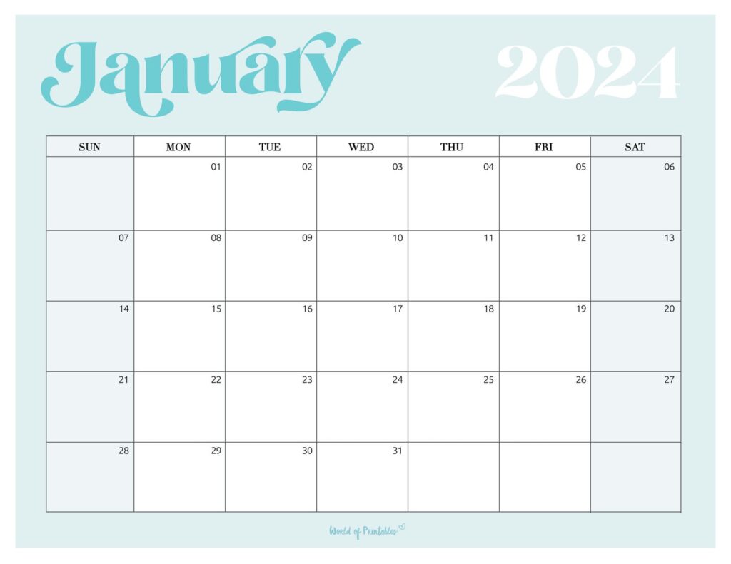 Pretty January 2024 Calendar