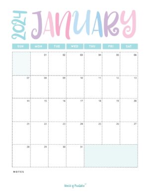 Free Printable January 2024 Calendars - World of Printables