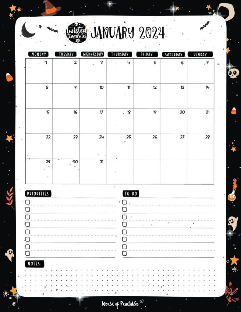 Witchy January 2024 Calendar