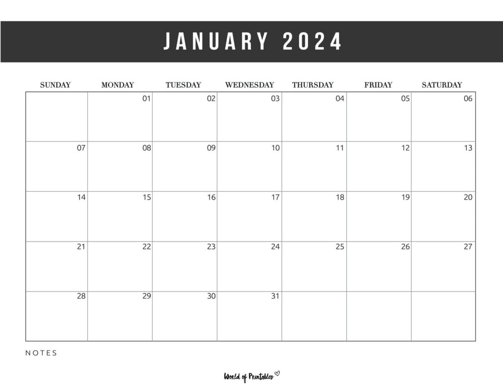 2024 Printable Calendar January 2024 World - Maris Shandee