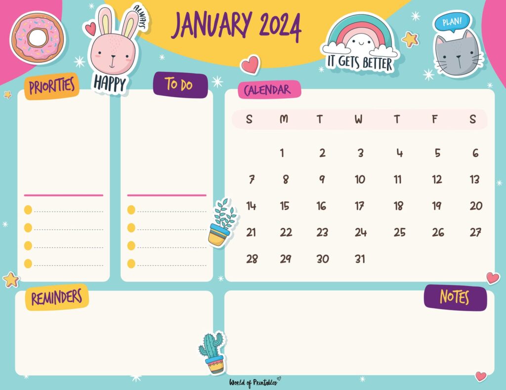 Cute January 2024 Calendar