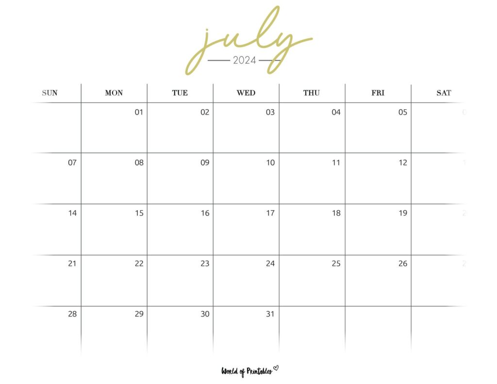 Free July 2024 Calendar