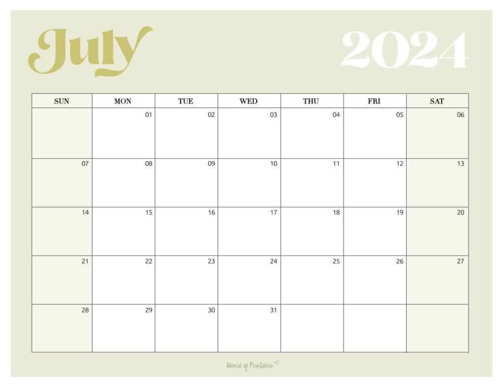 July 2024 Calendar Printable