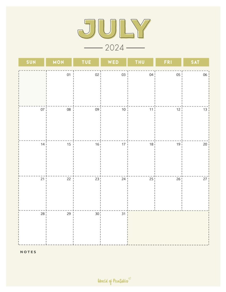 Lime Green July 2024 Calendar