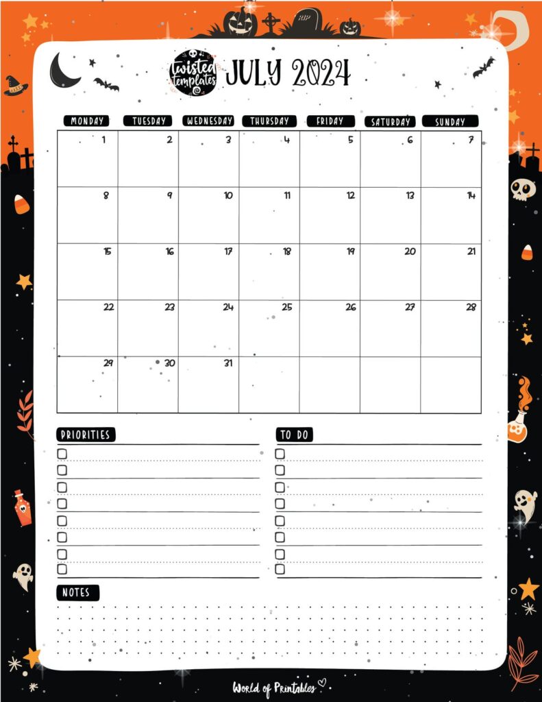 Halloween July 2024 Calendar