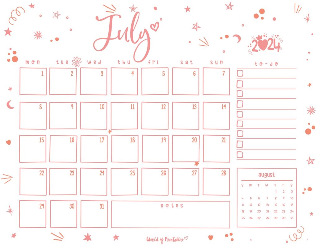 Cute July 2024 Calendar Landscape