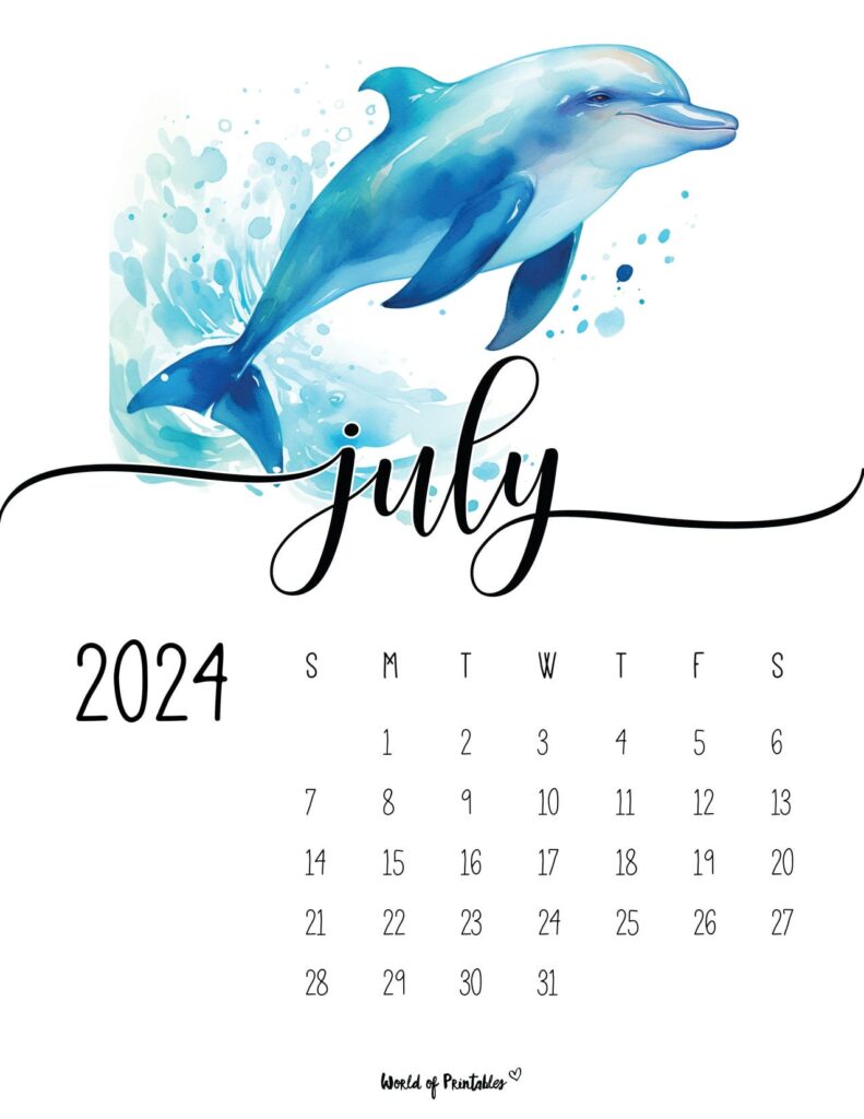 Watercolor July 2024 Calendar