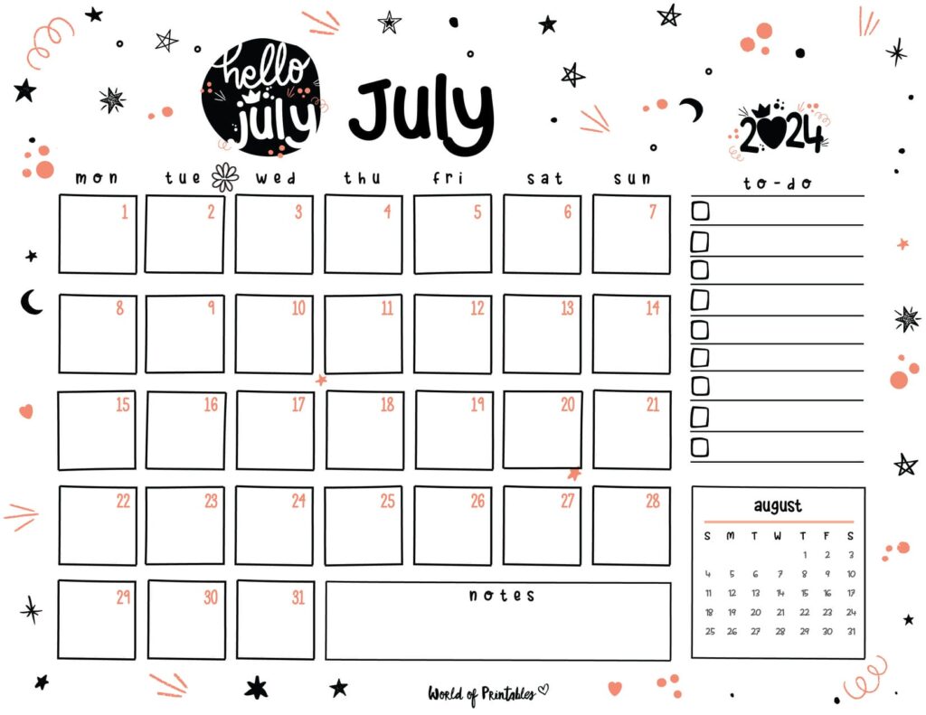 Cute July 2024 Calendar