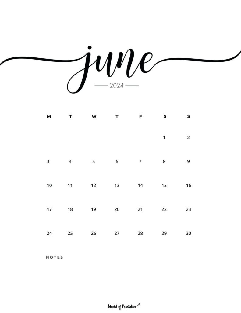 Cursive June 2024 Calendar