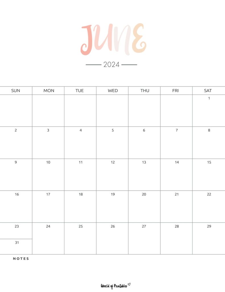 Pastel Colors June 2024 Calendar