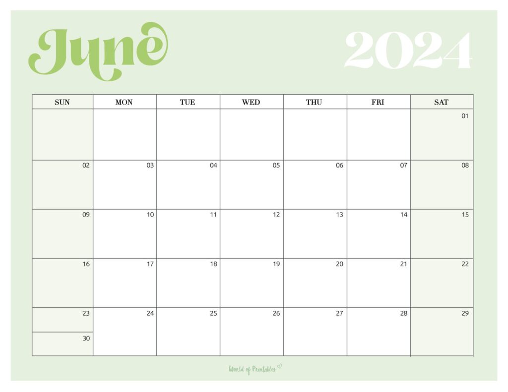 June 2024 Calendar Aesthetic