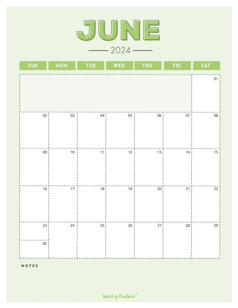 Green June 2024 Calendar