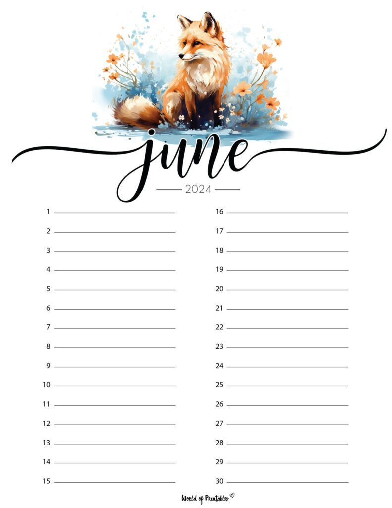 June 2024 Calendar List