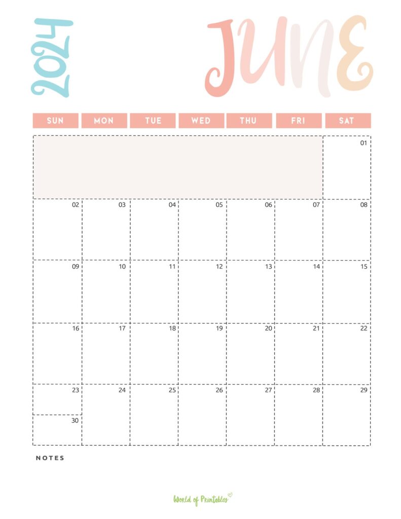 Pastel June 2024 Calendar