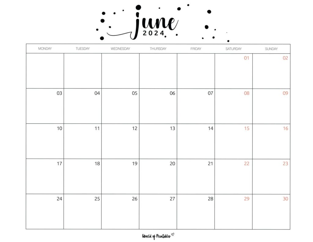 June 2024 Calendar Landscape