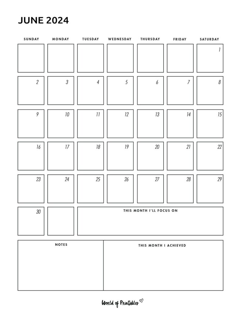 Simple June 2024 Calendar