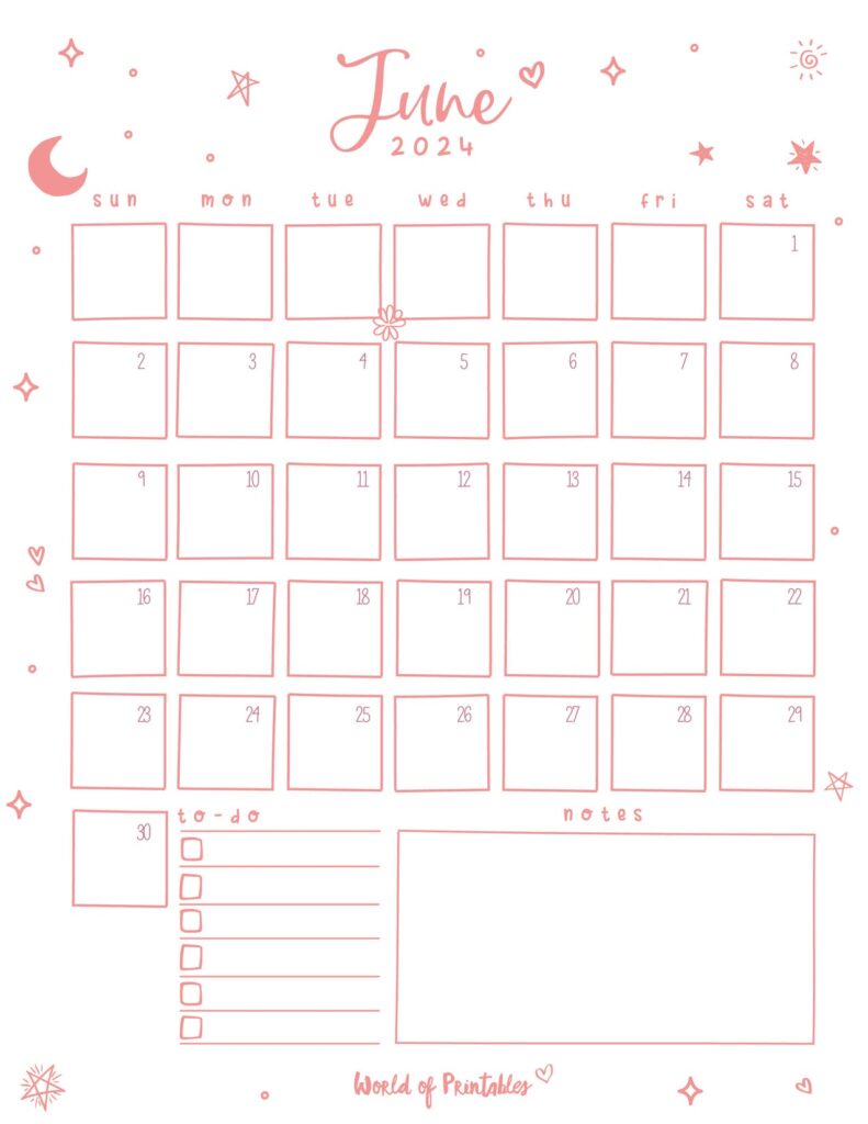 Cute June 2024 Calendar Portrait