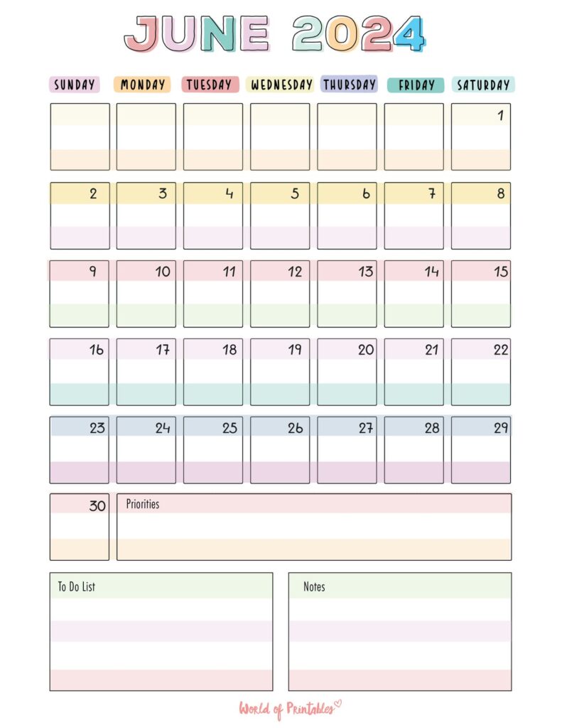 Colorful June 2024 Calendar