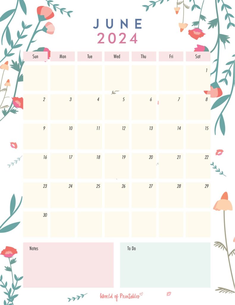 Floral June 2024 Calendar