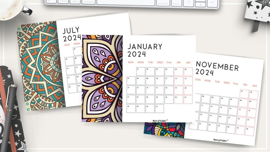 Mandala monthly calendar 2024