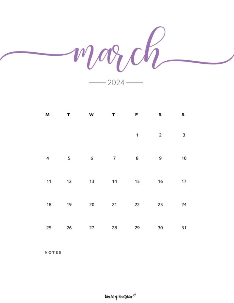 March 2024 Calendar Aesthetic