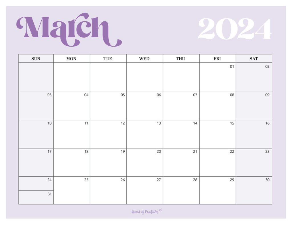 March 2024 Calendar Aesthetic