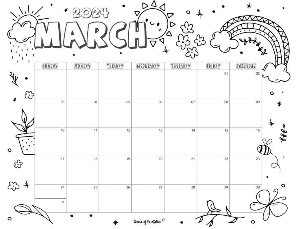 March 2024 Calendar Coloring Page