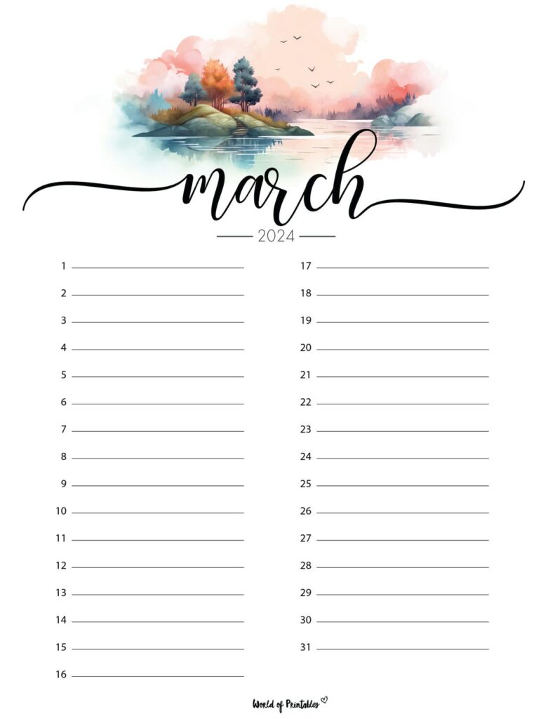 March 2024 Calendar List