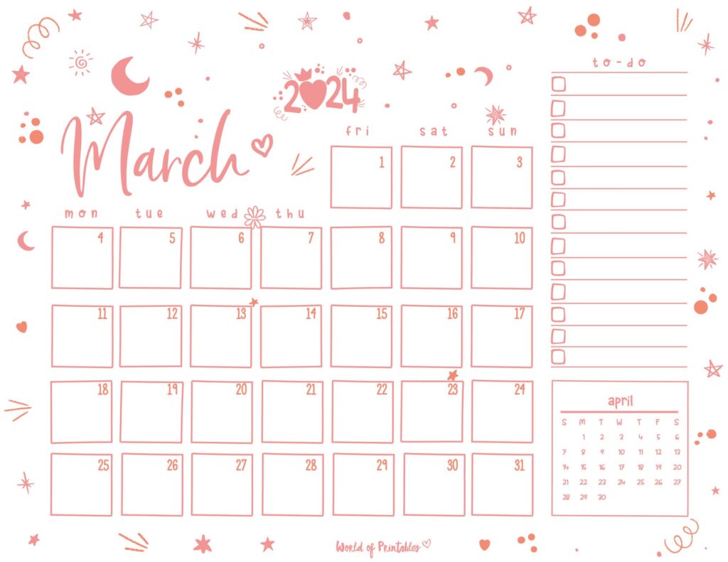 Cute March 2024 Calendar Landscape