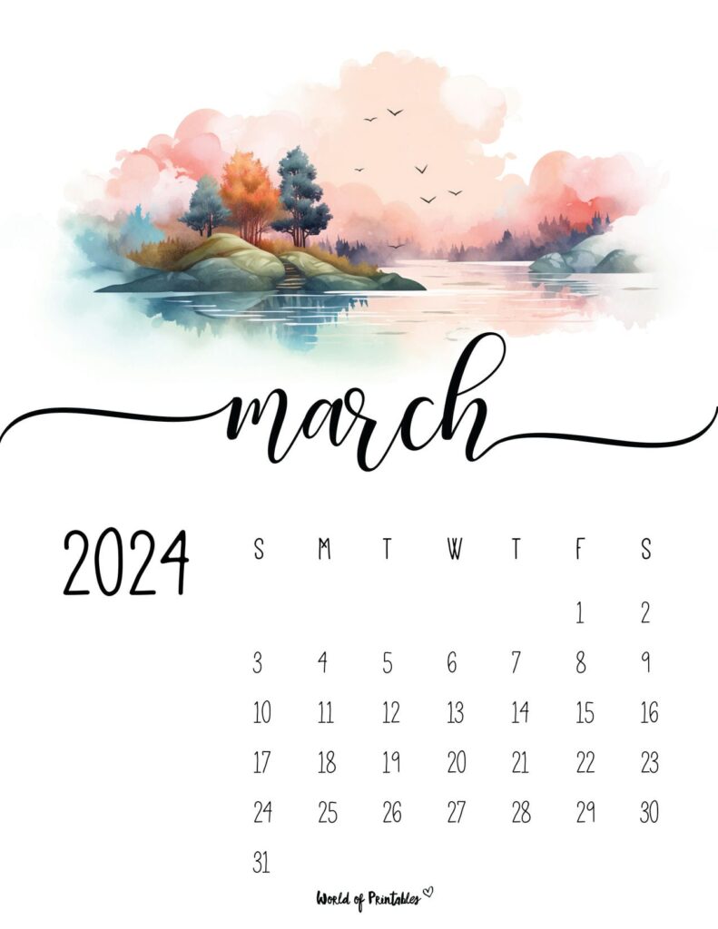 Watercolor March 2024 Calendar