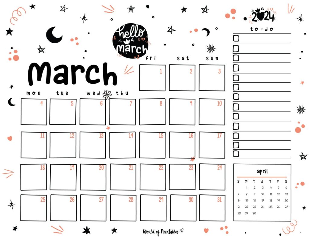 Cute March 2024 Calendar