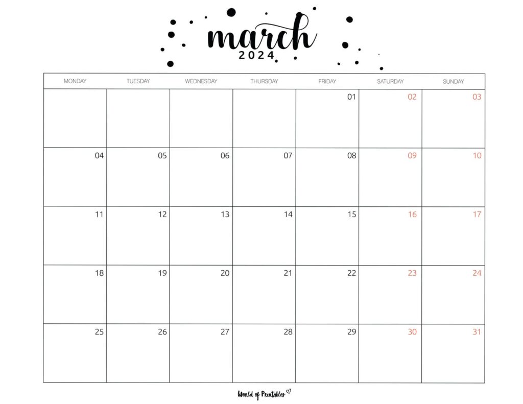 March 2024 calendar landscape