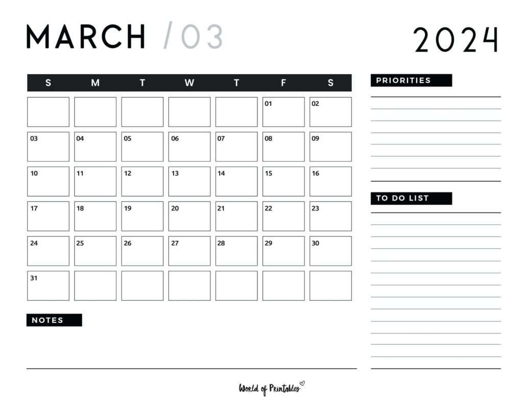 March 2024 calendar