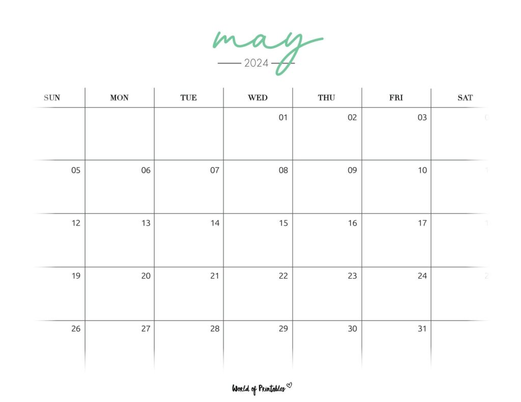 May 2024 Calendar Cursive style