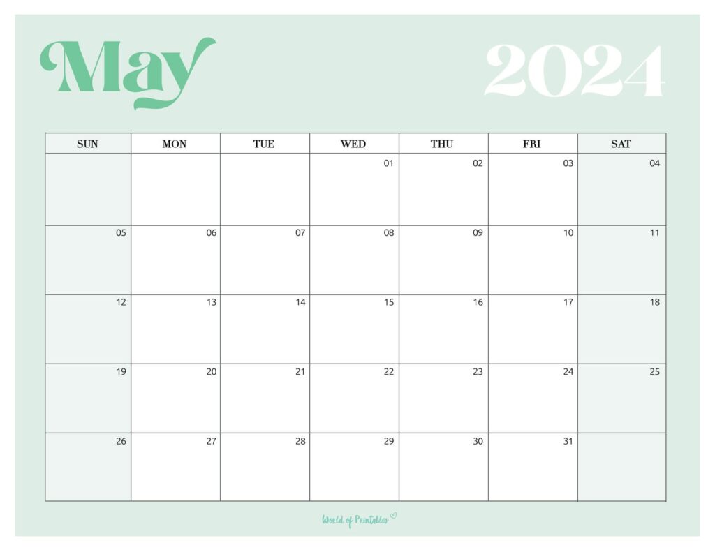 May 2024 Calendar Aesthetic