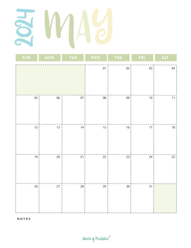 Pastel May 2024 Calendar