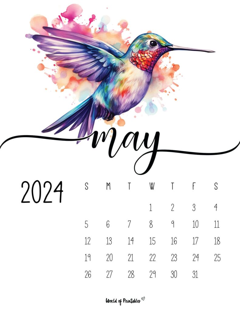 Watercolor May 2024 Calendar