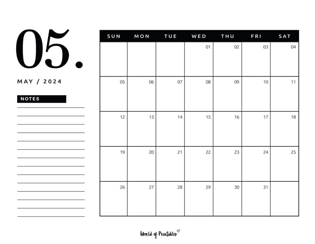 May 2024 Calendar with notes