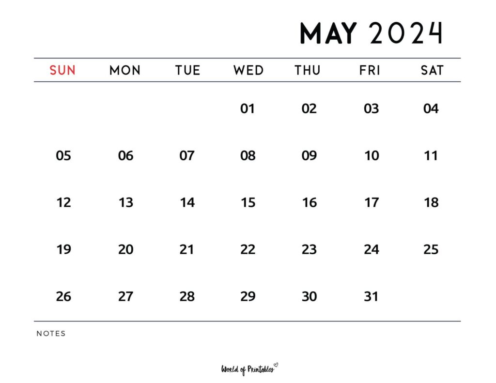 Minimalist May 2024 Calendar