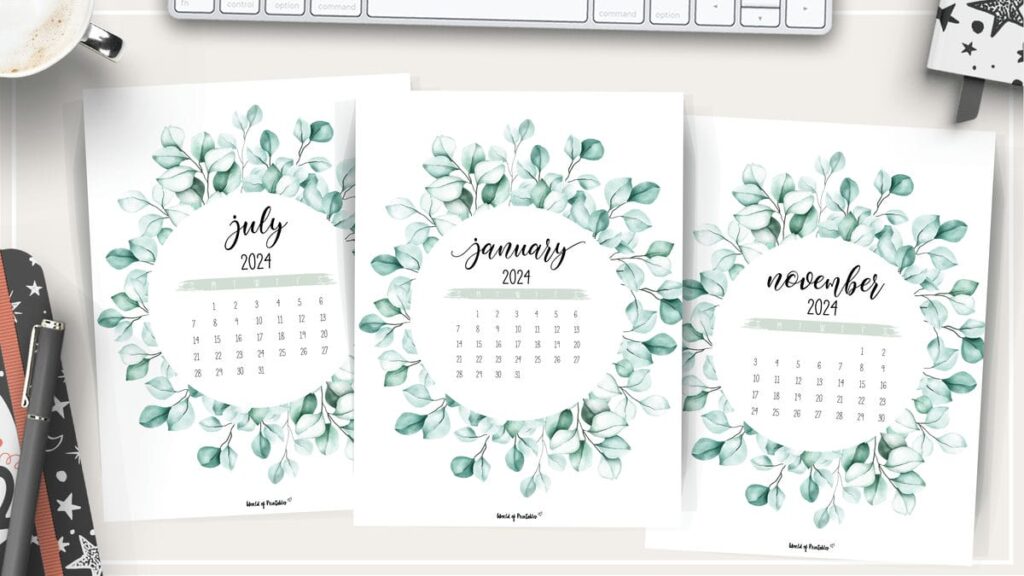 Monthly 2024 Calendar with botanicals