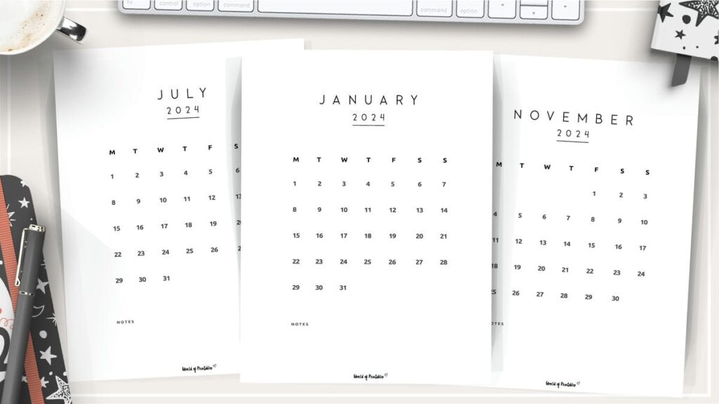 Monthly Calendar for 2024 Templates
