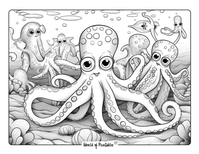 Octopus Family Coloring Page