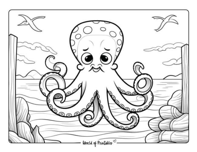 Octopus on the Beach Coloring Page