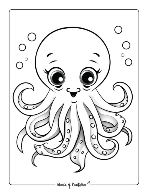 Octopus with Flowing Tentacles Coloring Page