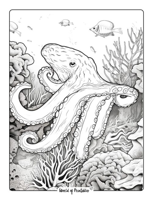 Octopus with Tentacles Trailing Behind Coloring Page
