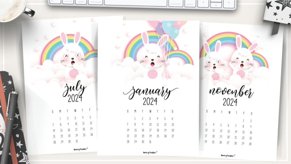 Printable Bunny Calendar for 2024