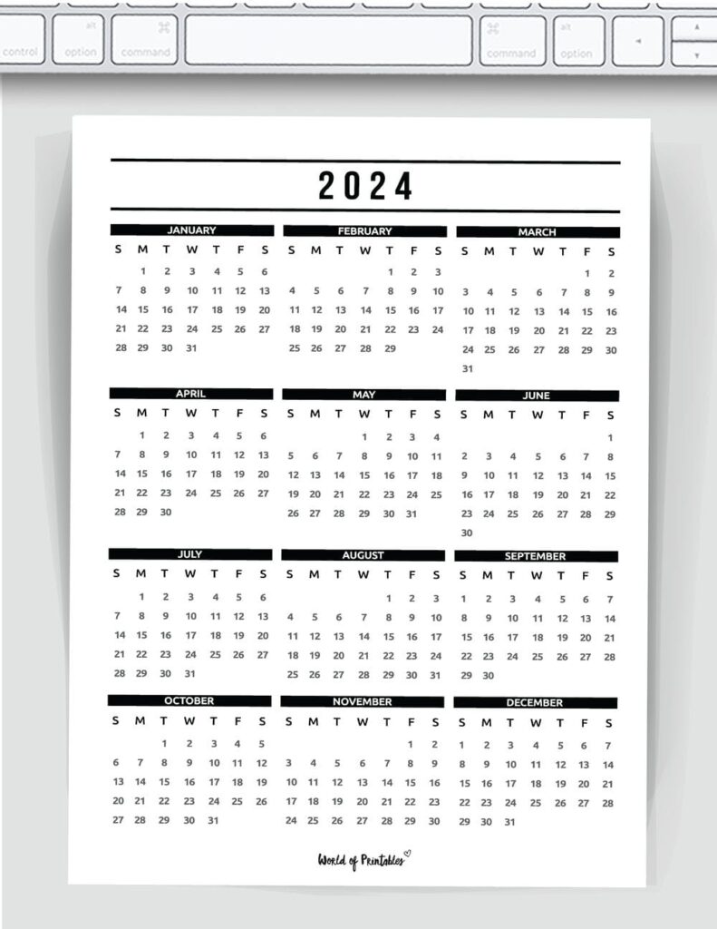 Printable Year Calendars for 2024 In Black