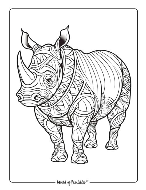 Rhino Animal Coloring Page 3